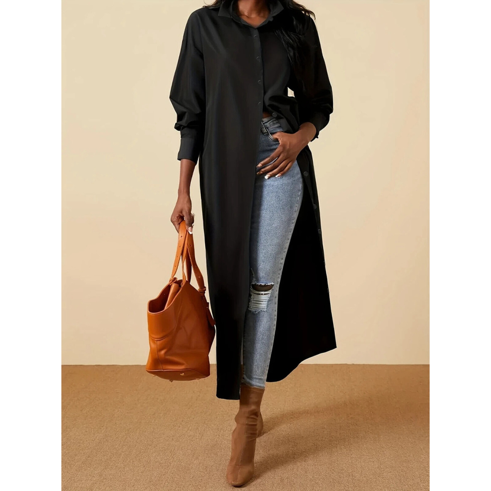 Plus Size 3X Black Maxi Button-Up Shirt Dress – Casual Chic Duster Look